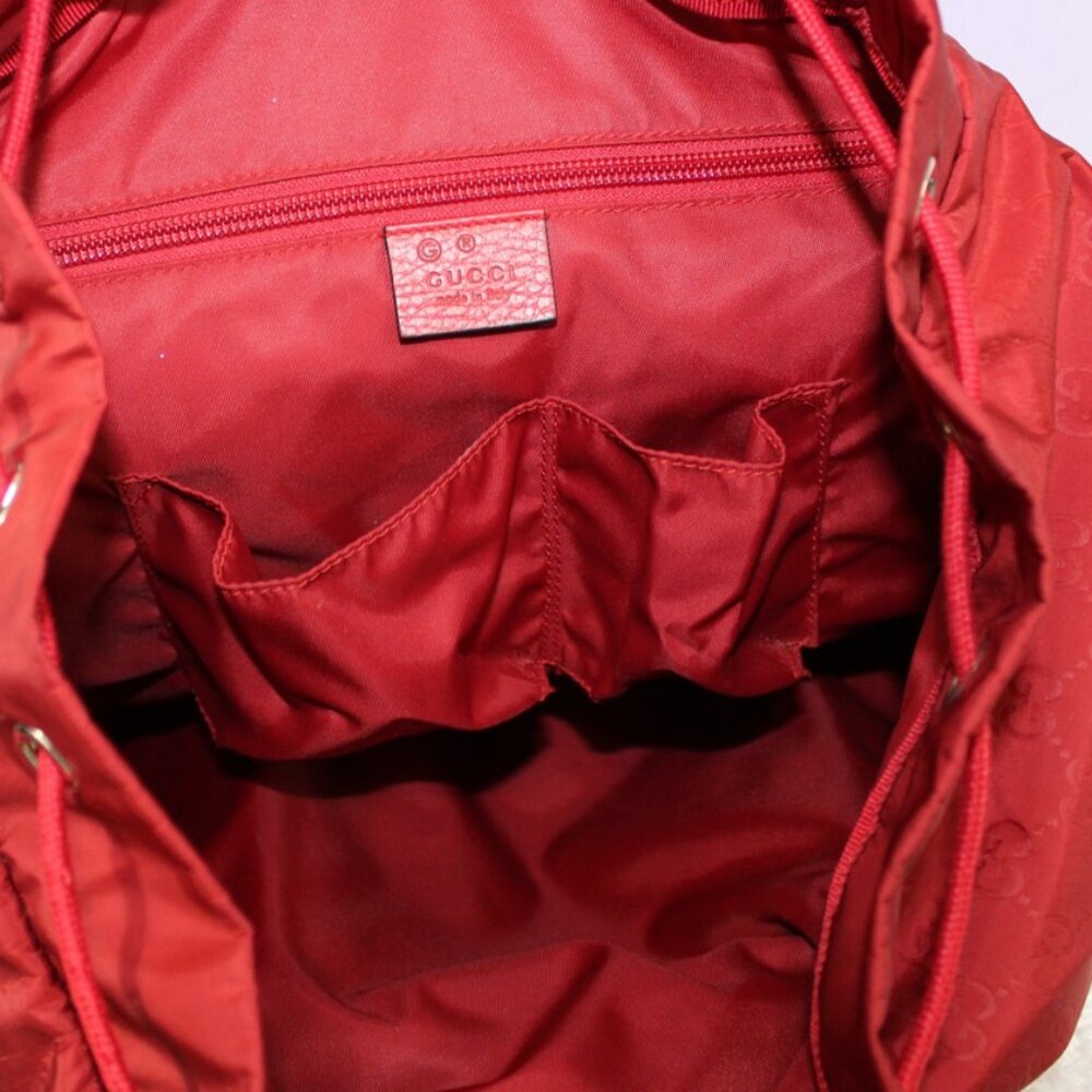 Gucci Red GG Nylon Backpack Leather Trim Authentic Designer Bag - Picture 11 of 16